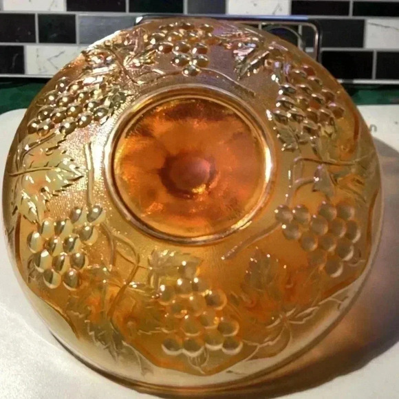 RARE FIND IMPERIAL Carnival Glass CENTER HANDLE SERVER Amber Glass  9” - Picture 5 of 12